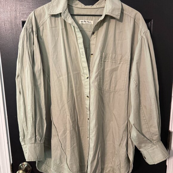 Free People Oversized Button Down Shirt Pale Green Medium - Picture 1 of 3
